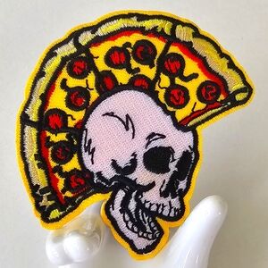 🍕 Pepperoni Pizza Mohawk Skull Patch